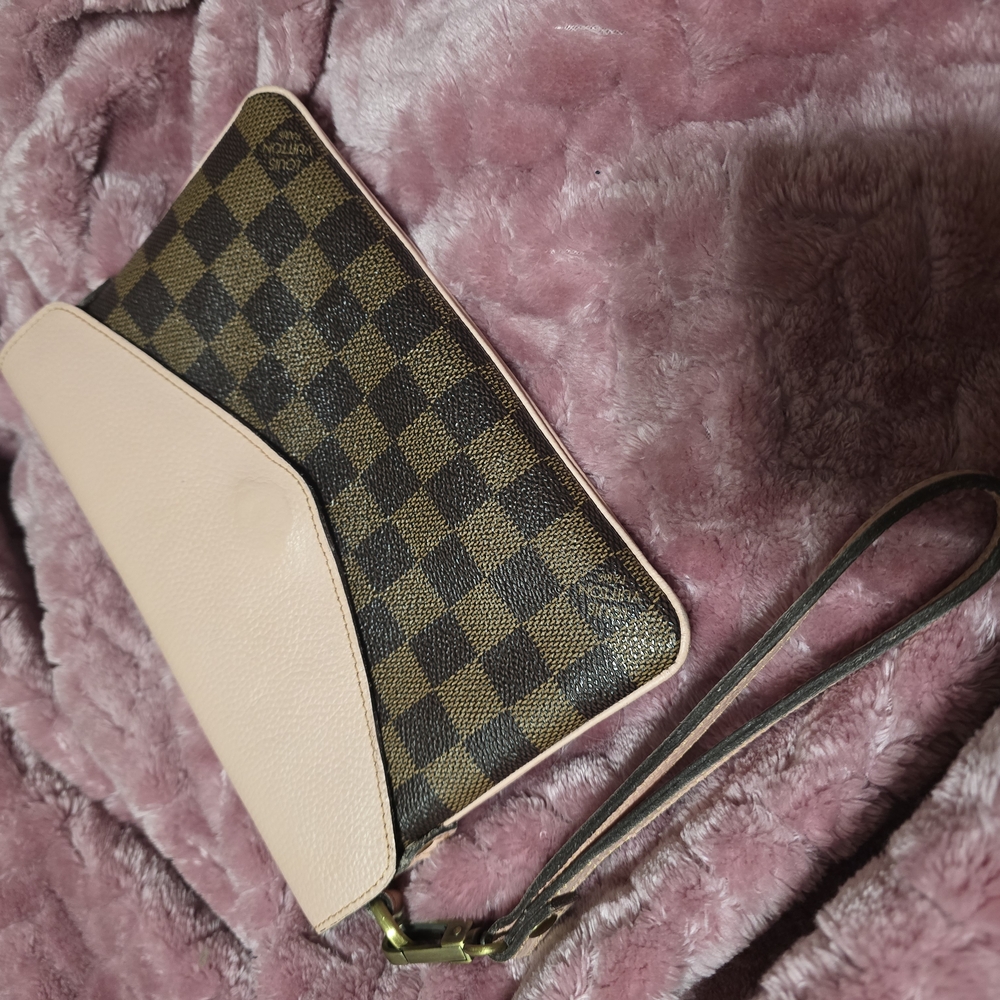 Pink and Brown Checkered Clutch Wristlet
